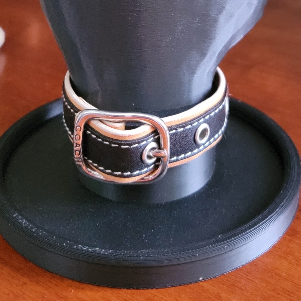 Coach Black Tan Leather Wrap Bracelet Sterling Silver 925 Buckle Bracelet Y2K - Picture 8 of 10